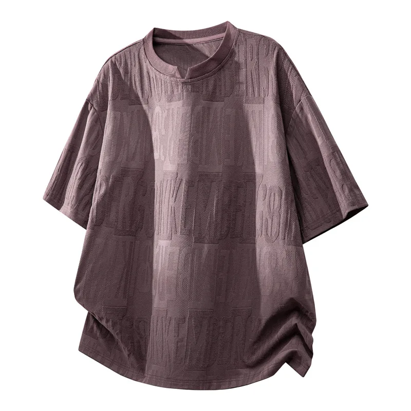 Men's New Loose Casual Stand Collar Short Sleeve Minimalist Jacquard Texture Breathable  Commute Versatile Trendy Retro T-Shirt