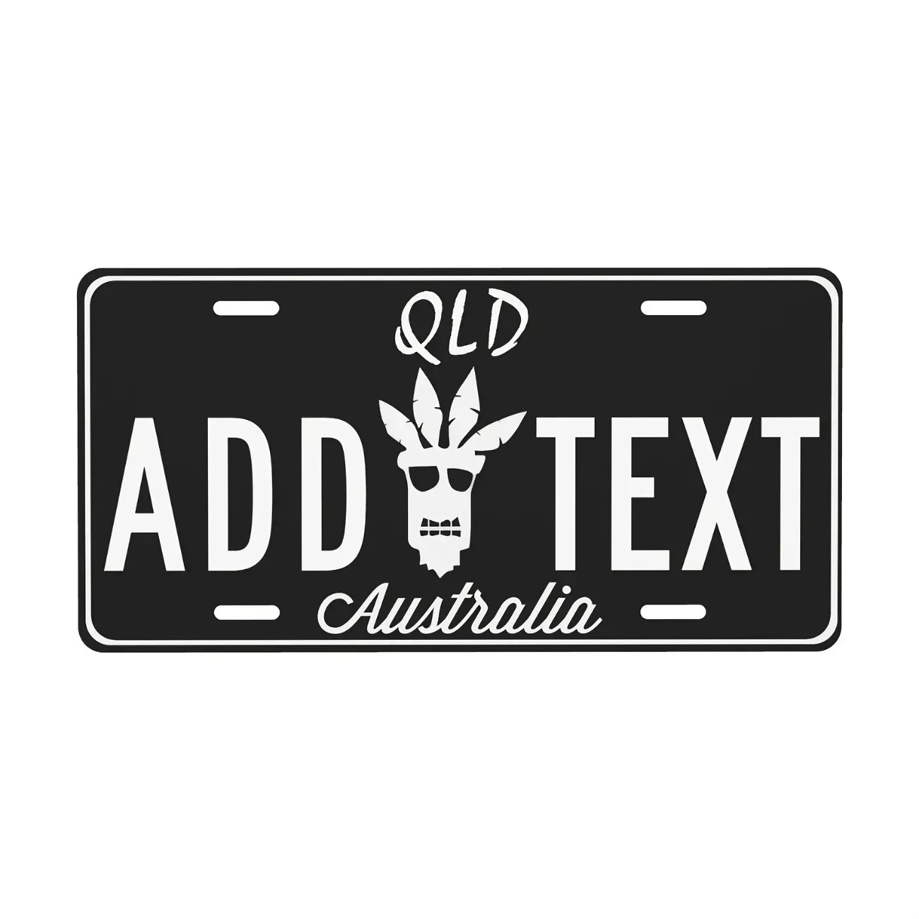 Customizable Black Base QLD Australia Tiki Skull Metal Decorative Plaque, Personalized Text Wall Decor (Only For Decoration)