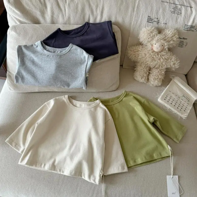 

2025 Autumn New Children Long Sleeve T Shirts Boys Girls Solid Tees Baby Cotton Shirts Infant Casual Tops Kids Clothes