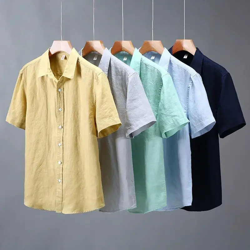 

Loose Fit Casual Shirts For Men Short Sleeve Linen 100% Exquisite Summer High Quality Breathable Skin-Friendly Camisas De Hombre