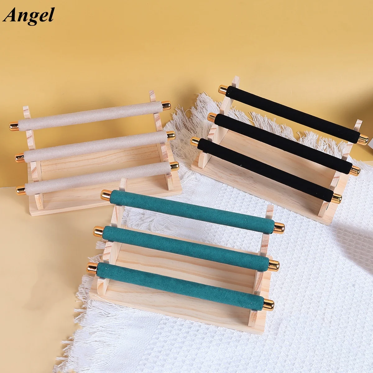 

3-уровневая подставка для колец, деревянный бархатный органайзер для ювелирных изделий, съемный регулируемый держатель для витрины для оконного магазина