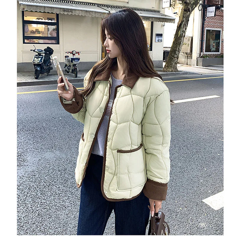 

Thin Cotton-Padded Jacket Women's New Winter Fragrance Thick Cotton-Padded Coat With Velvet Warm Comfortable Outer Pocket Coat