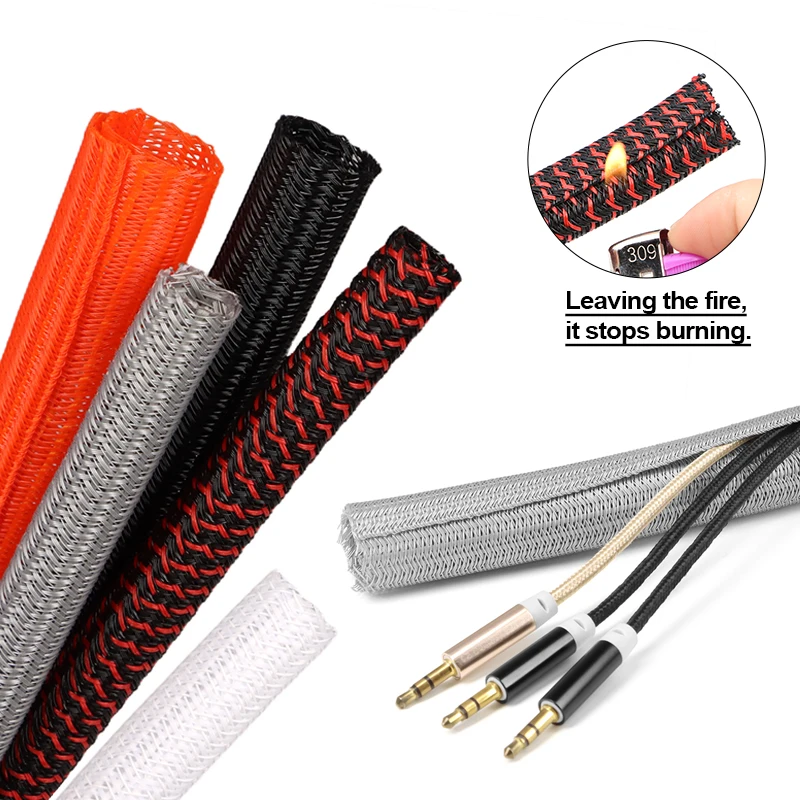 1-50m Self-Closed PET Braided Cable Sleeve 3mm ~ 25mm High Protection Wear Resistant Insulated Wire Organizer Sleeving Sheath