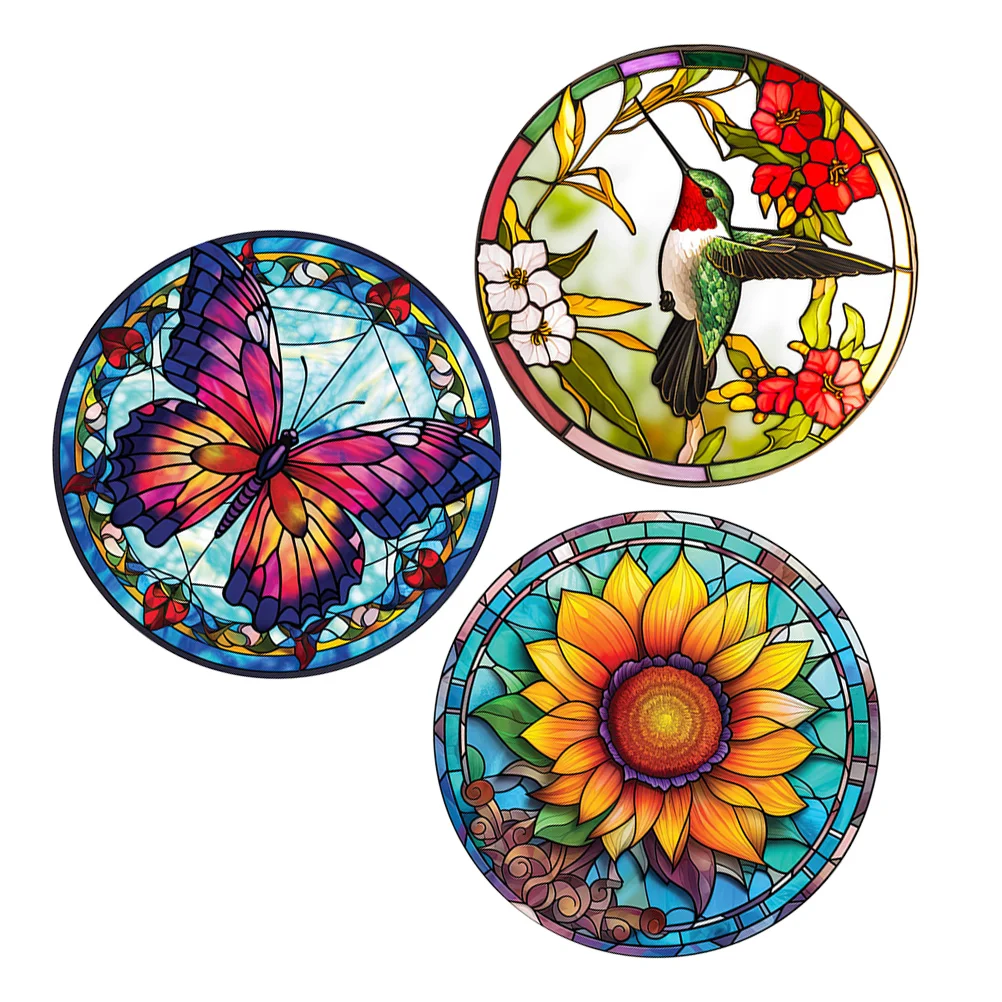 

3 Pcs Anti-bird Collision Sticker Stained Glass Window Cling Decals Static for Living Room Bedroom Pvc Clings DIY