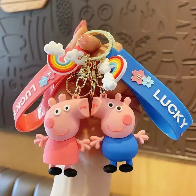 LLavero de dibujos animados de Peppa Pig para niños, colgante de bolso escolar, pequeño regalo de George, muñeca, regalo de cumpleaños para niños