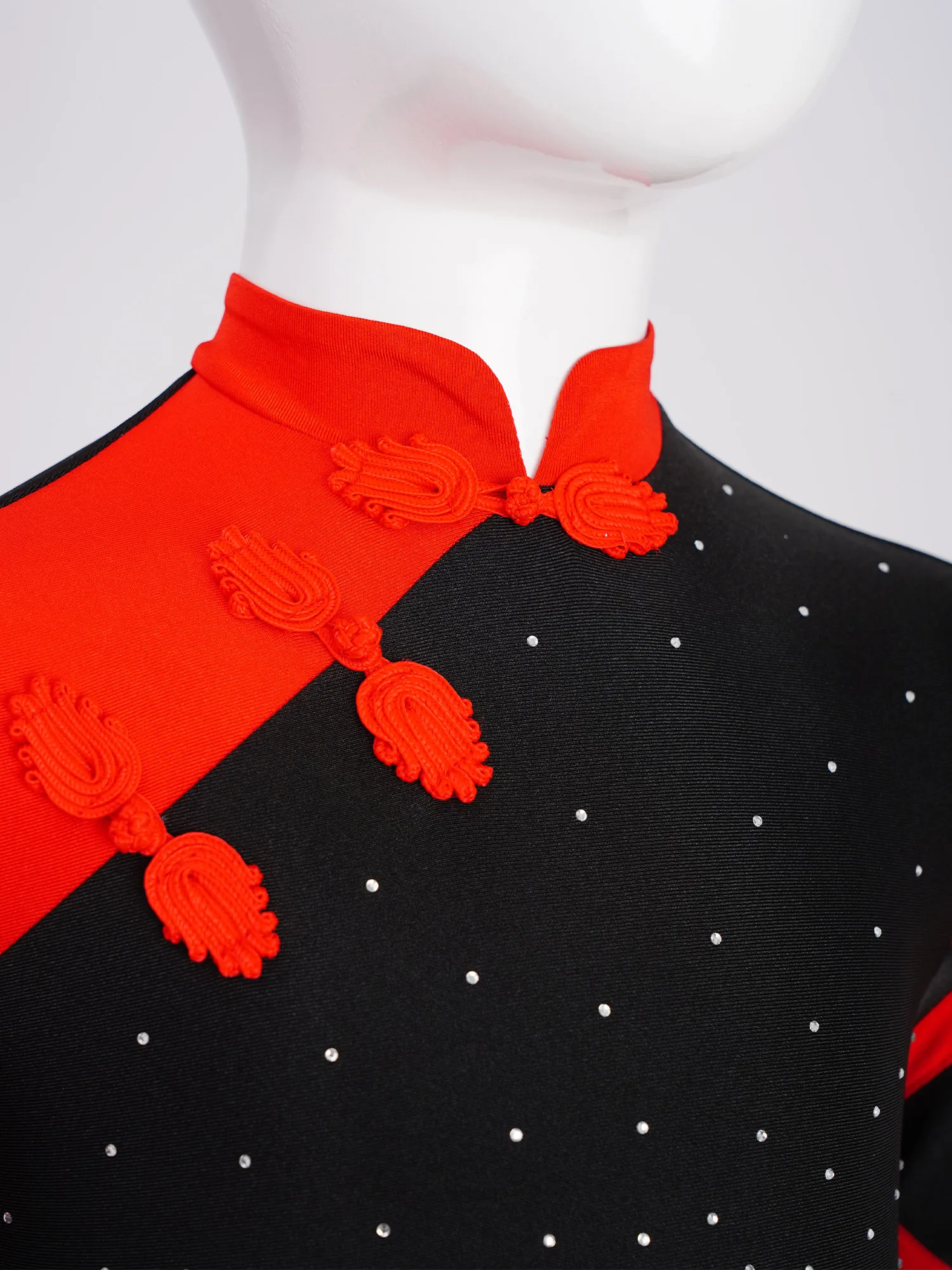 Body per bambina, stile cinese, balletto, ginnastica, danza, nodo, bottoni, colletto alla coreana, body con cintura, manica lunga, abbigliamento da ballo