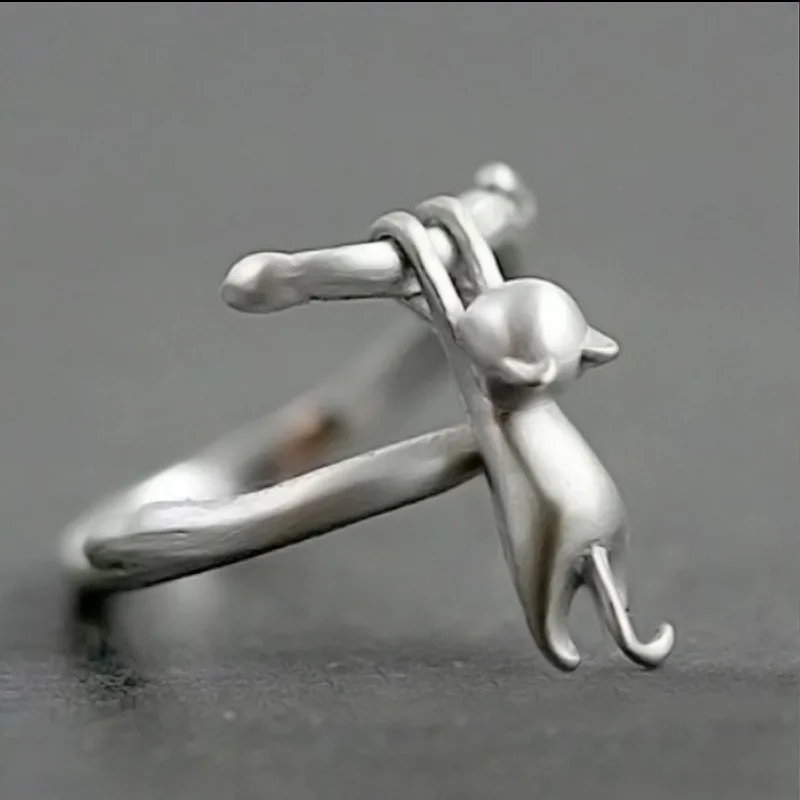 925 Sterling Silber Kätzchen-Tiermotiv Verstellbare Ringe für Damen Verlobung Hochzeit Luxus Beliebter Großhandel Schmuck – Detail 5