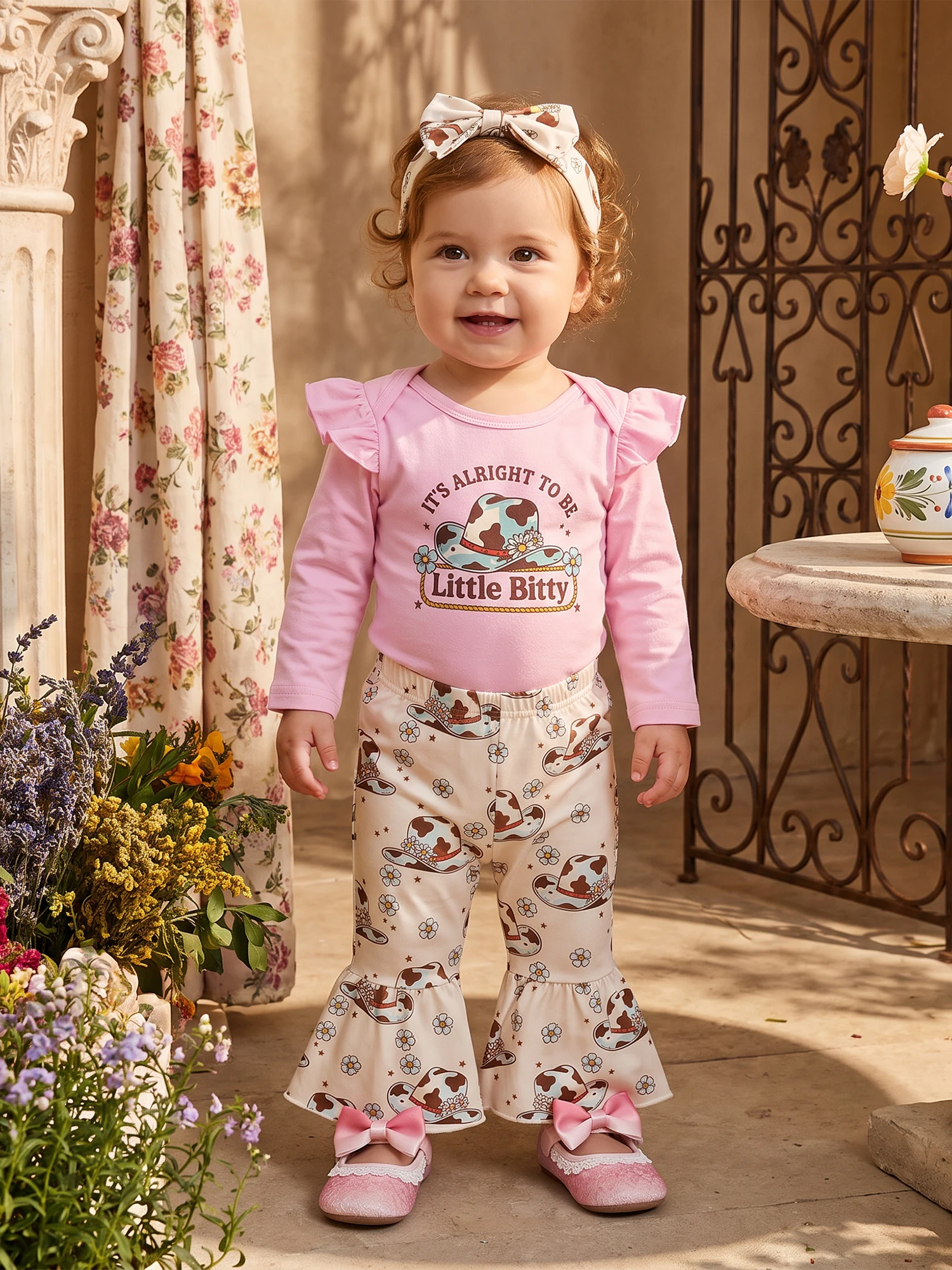 Outfit Western Style Sleeve Romper Pants Long Sleeve Romper Girl Outfit Western Style Western-Style-Long Outfit Western