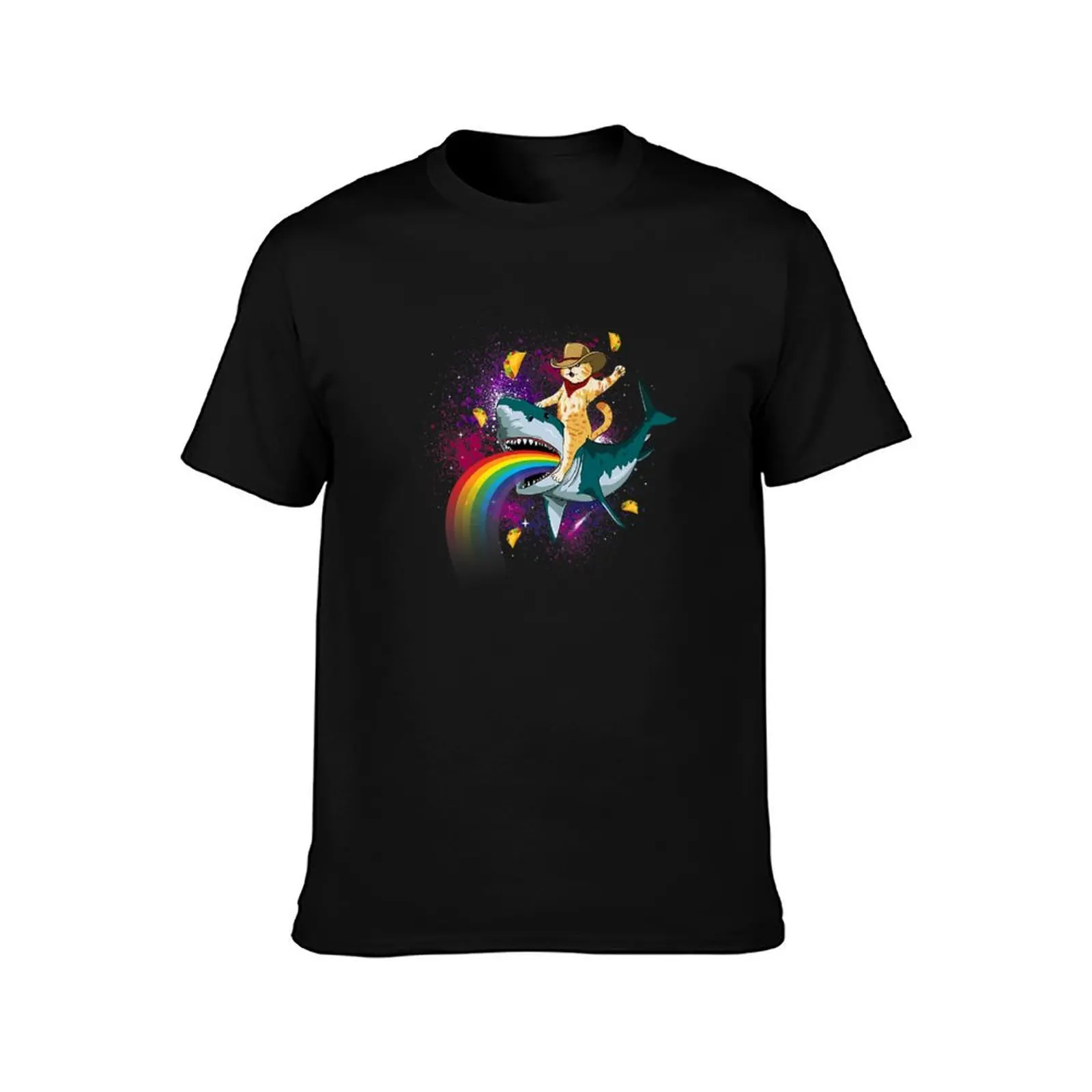 Cowboy occidental chat équitation un requin dans Taco espace arc-en-ciel T-Shirt anime T-Shirt homme t-shirts pour hommes T-Shirt
