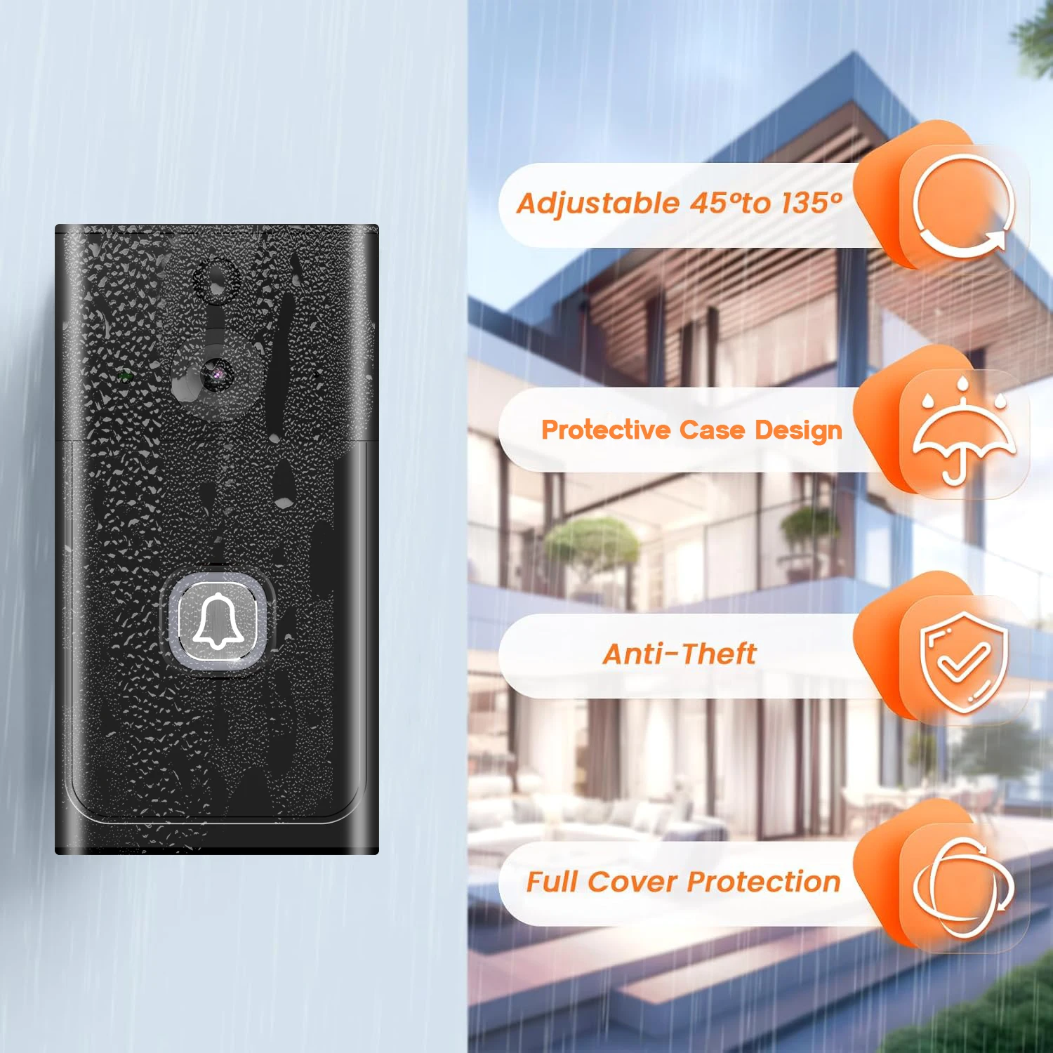 Campanello impermeabile per casa intelligente, telecamera vocale e di sicurezza per citofono wireless, telecamera HD esterna a 2 vie e avvisi in tempo reale