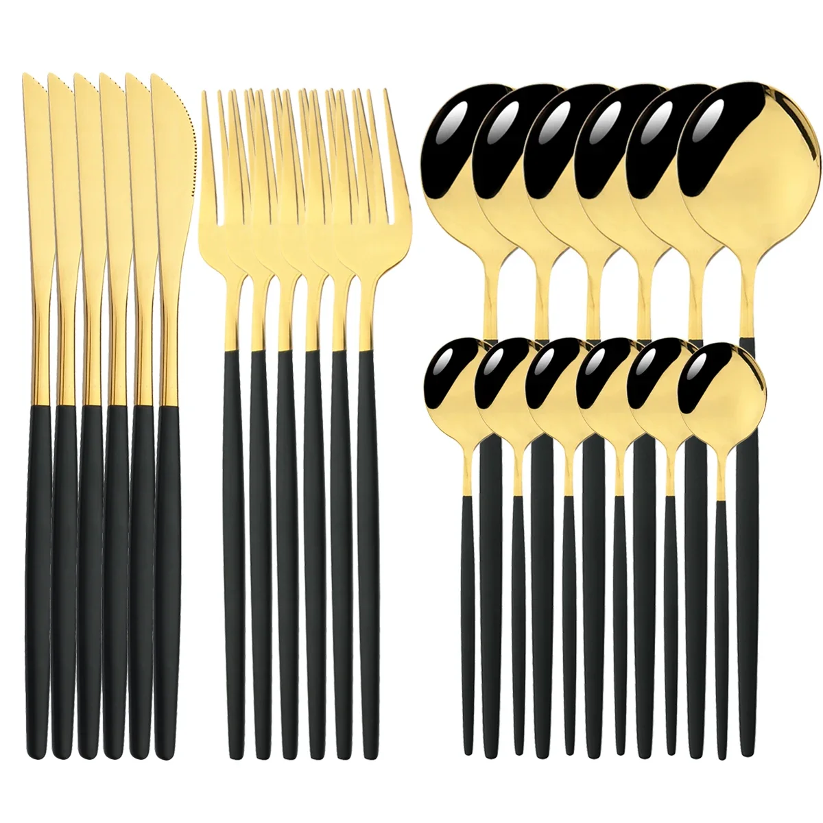 

24Pcs Stainless Steel Cutlery Set Knife Fork Spoon Dinner Dinnerware Set Kitchen Tableware Gift Flatware Silverware Set