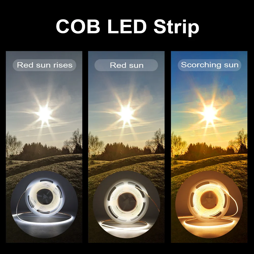 COB LED Strip Light 12V 24V 384Led/m 3mm Ultra Super Thin 0.5m - 5m Flexible 12 24 V Volt LED Strip Tape For Room Decor Lamp