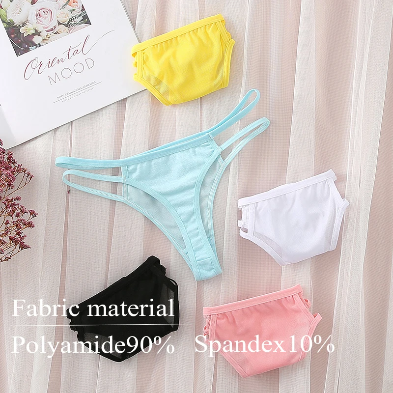 3PCS Sexy Women\'s Panties Low Waist Cute Female Underwear Transparent Fashion Tangas Comfortable Solid Color Thong Rope Lingerie