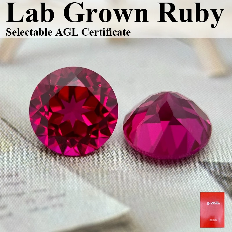 

Lab Grown Ruby Round Cut Red Color Charm Gemstone For Jewelry Diy Making With AGL Certificate Pass Diamond Tester