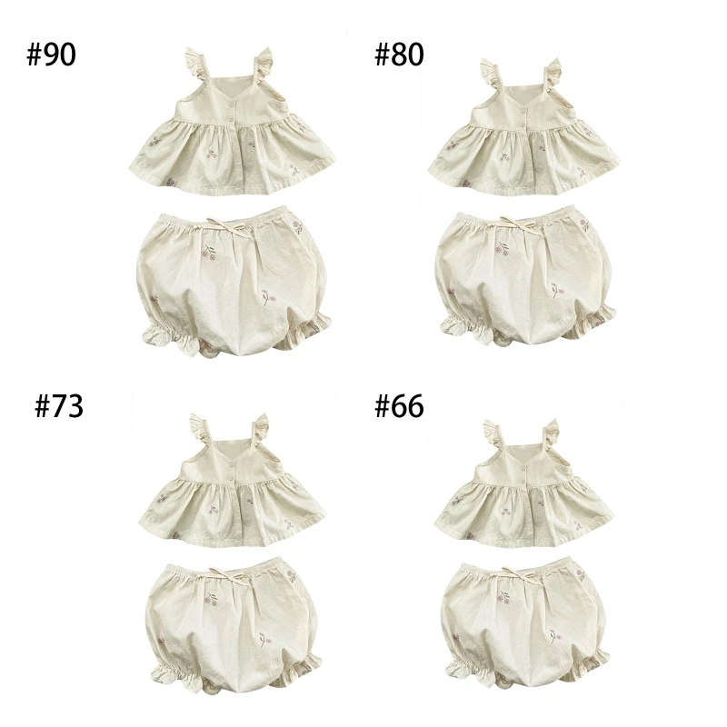 

Baby Girl Two Pieces Outfit Cute Embroidered Ruffle Slip Dress Tops Bread Shorts