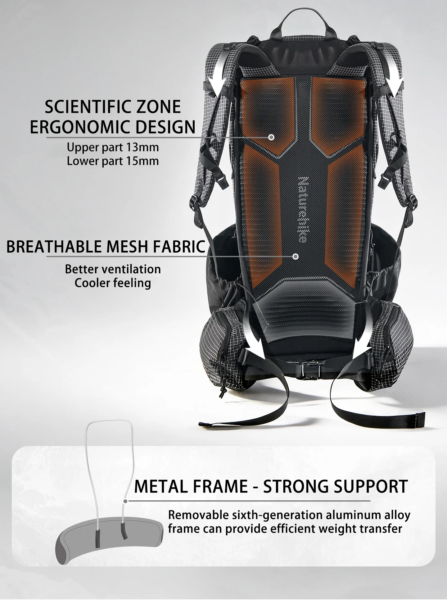 Naturehike Rock 2.0 Outdoor 30L 45L 60L Rahmenrucksack Reise Großvolumiger Wanderrucksack Wasserdichter Mochila Aluminium-Regenschutz Kletterrucksack – Detail 6