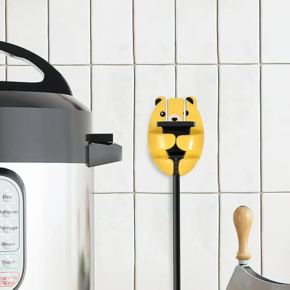 Adhesive Socket Clip Cartoon Bear Socket Holder Set Self-adhesive Wall Outlet Hangers Cable Management Organizers for Kitchen