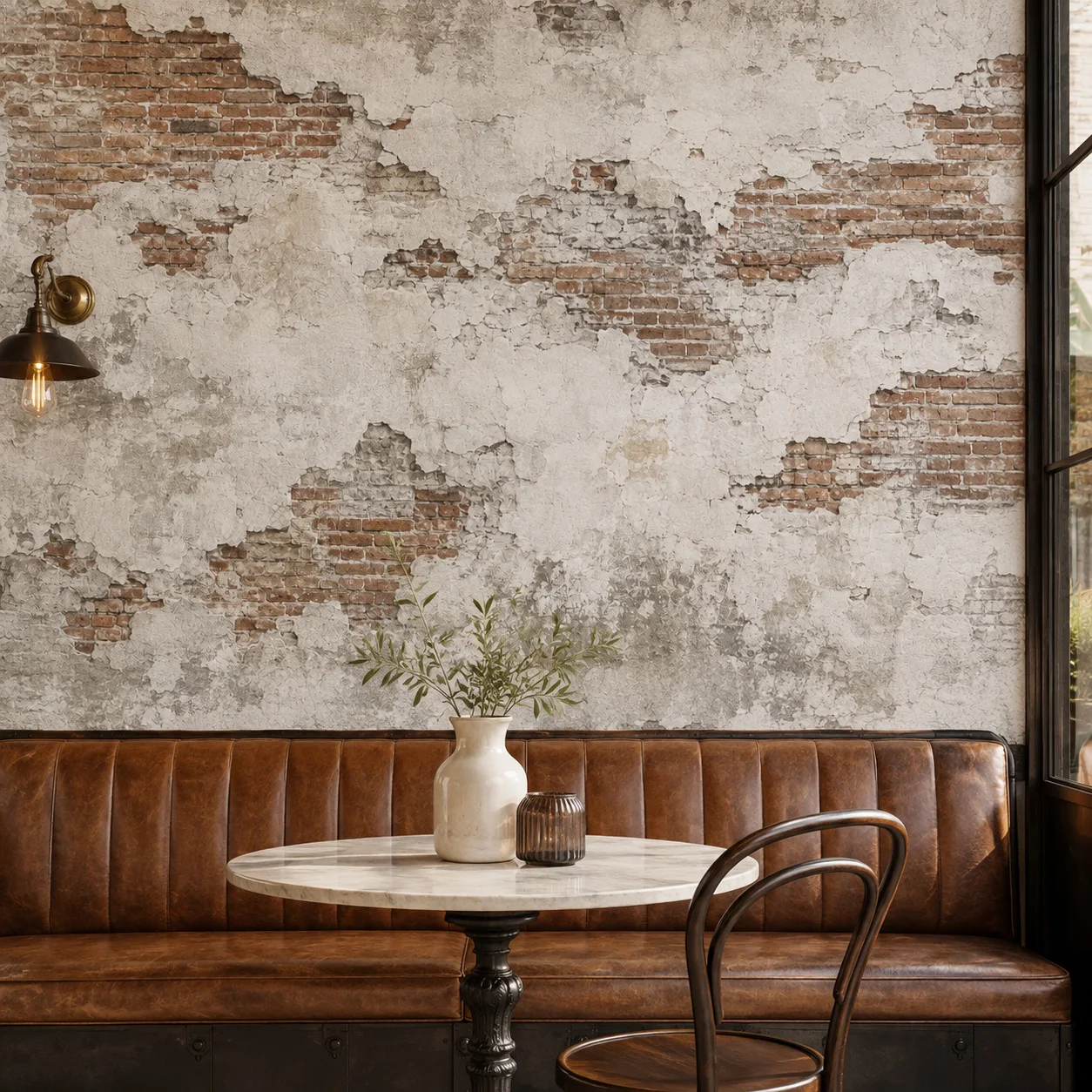Vintage Distressed Brick Wall Mural Wallpaper, Industrial Rustic Peeling Plaster Concrete Texture, Cafe Living Room Decor