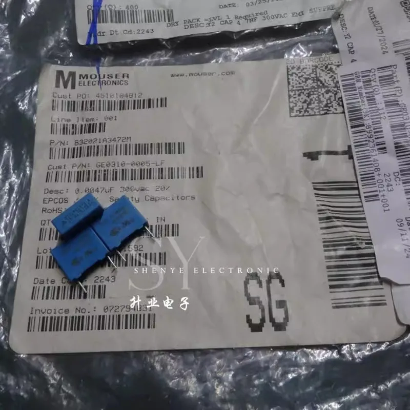 

20PCS EPCOS 0.0047uf/300vAC 4.7nf 4700pf 4n7 472 New Y2 film capacitor 10MM B32021A3472M