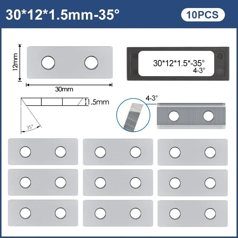 Wood Lathe Tool 30mm Carbide Insert 10pcs 30x12x1.5mm 35D 4-3 Square Insert for Surfacing Groove Helical Planer Cutter Head