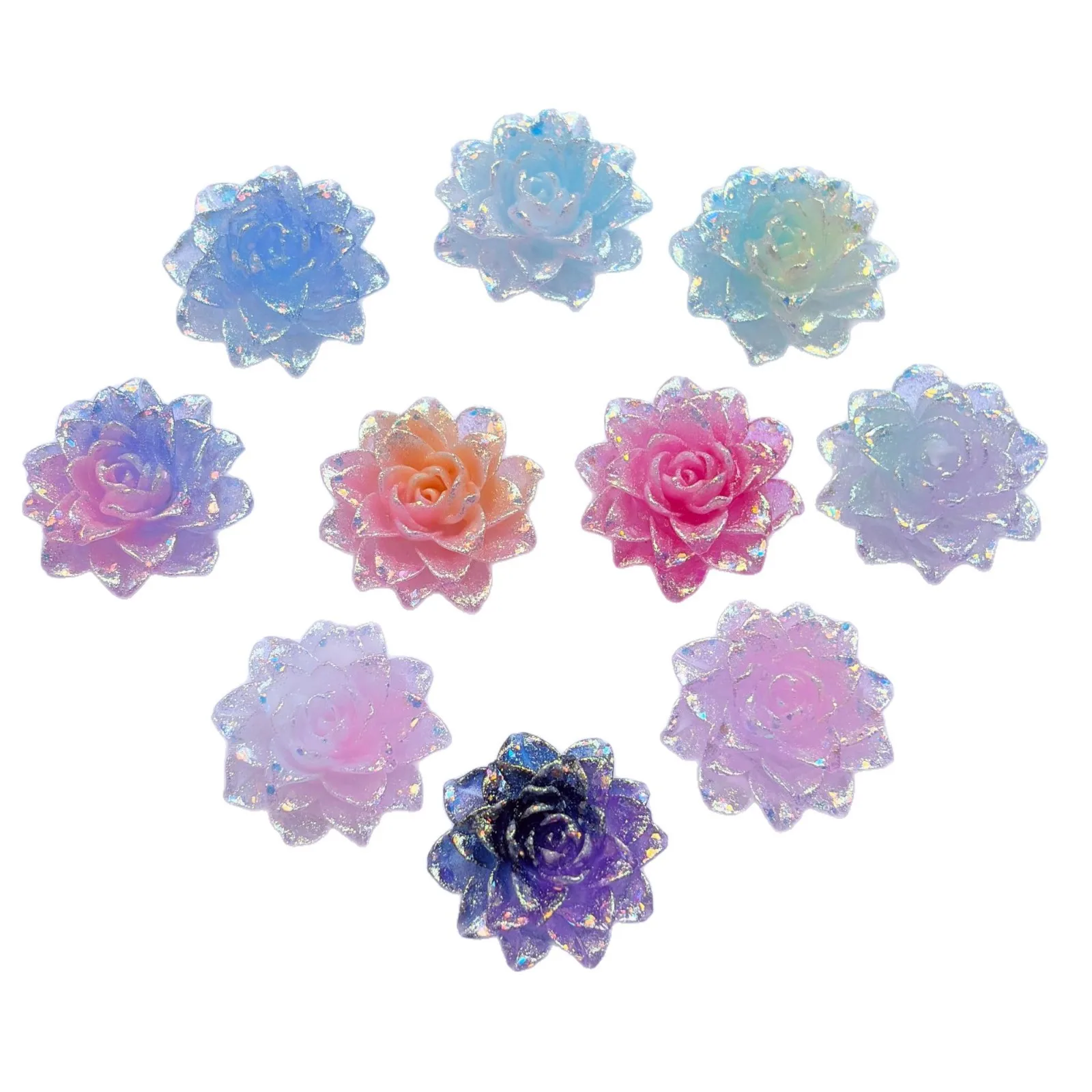 100PCS Sparkling 30MM luminous Three Dimensional Water Lily Resin Flowers DIY Handmade Accessories Home Decoration Materials
