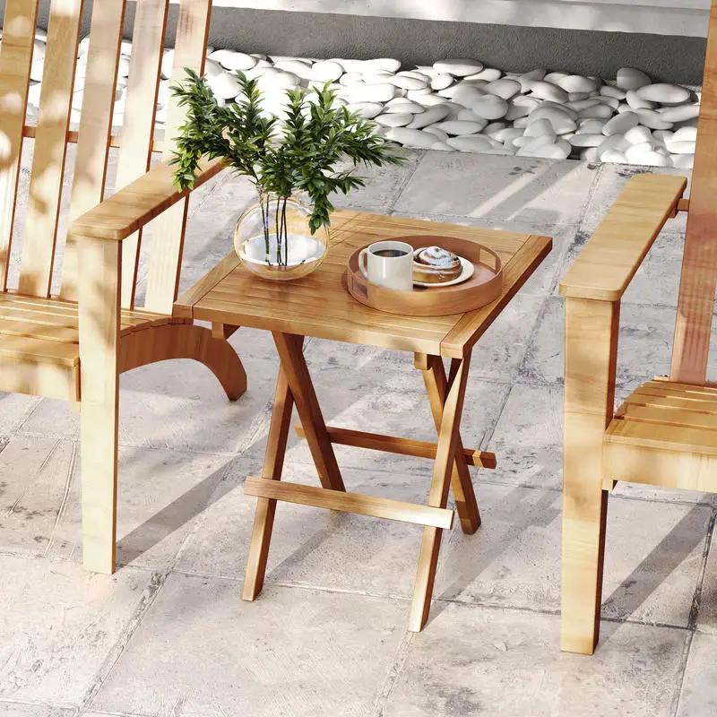 

Patio Folding Side Table with X-shaped Legs and Slatted Tabletop