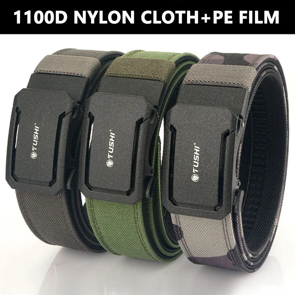 TUSHI Brand 4.3CM Wide double-layer reinforced automatic buckle training quick hanging pistol belt Mens nylon outdoor leisure