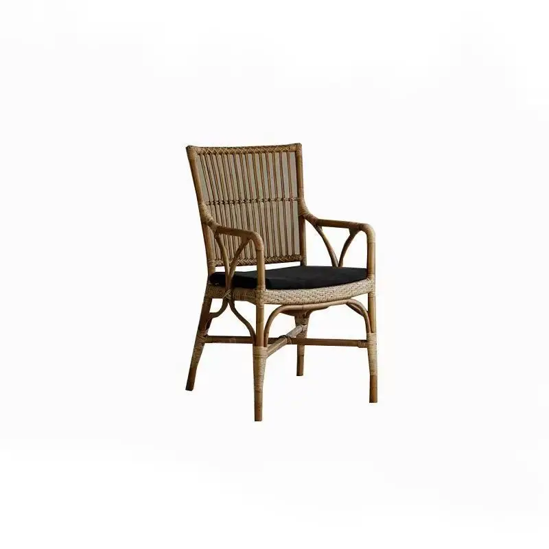 Customizable dining chair with natural rattan armrests, balcony, lounge chair, resort style, dining table