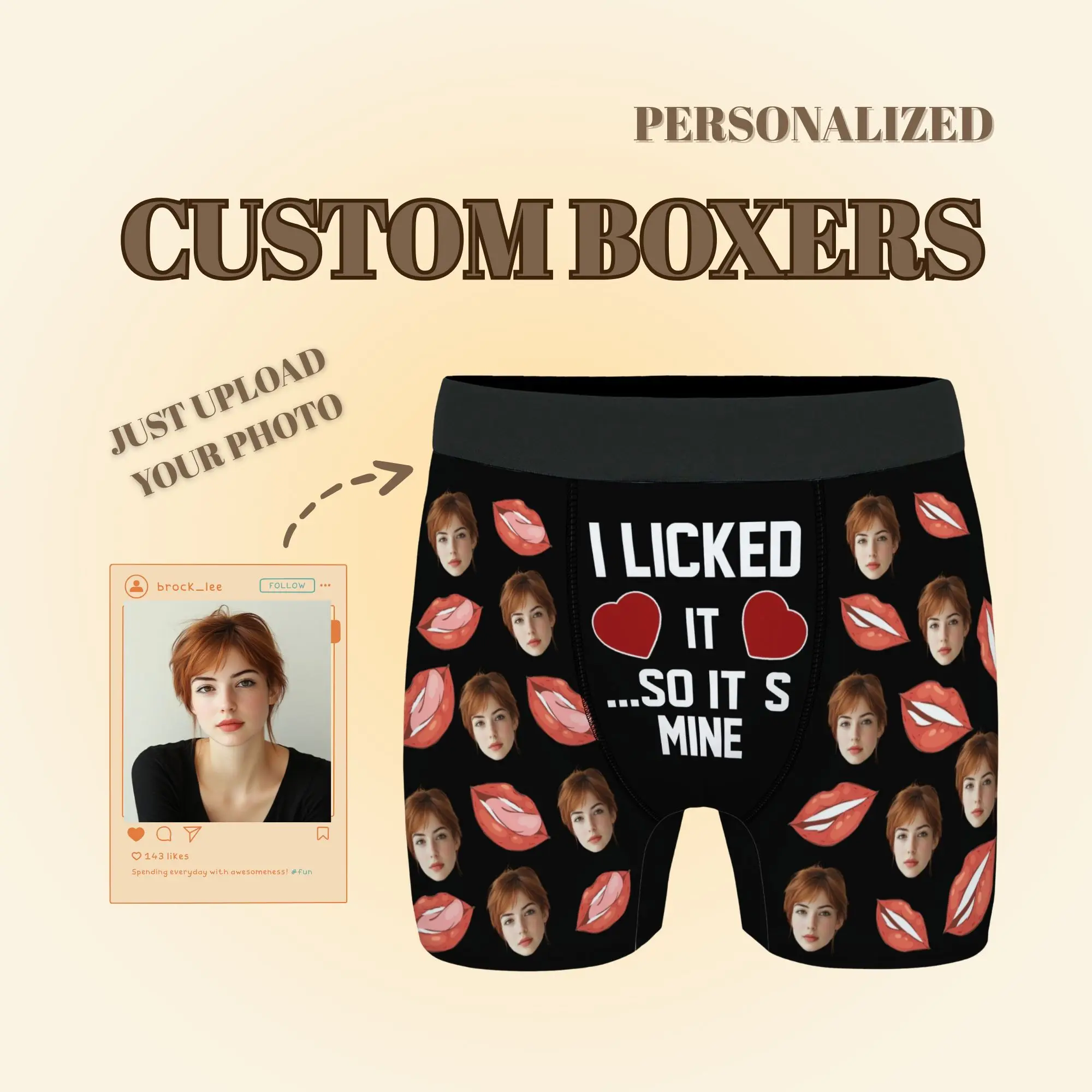 Sweet Love Funny Custom Face Men's Boxer Briefs Personalized Underwear for Boyfriend Soft Comfortable Gift with Image Photos