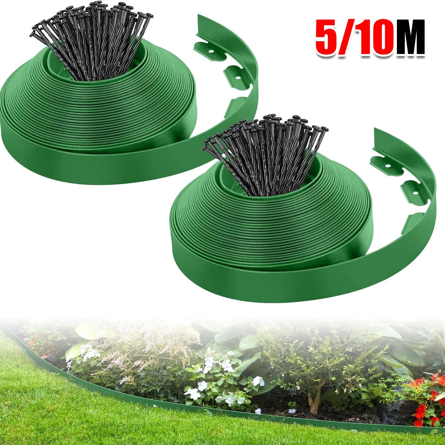 

Гибкий пластиковый бордюрный комплект 5/10 м для садовых клумб, газонов, дворов и дорожек, рулонная лента для ограждения