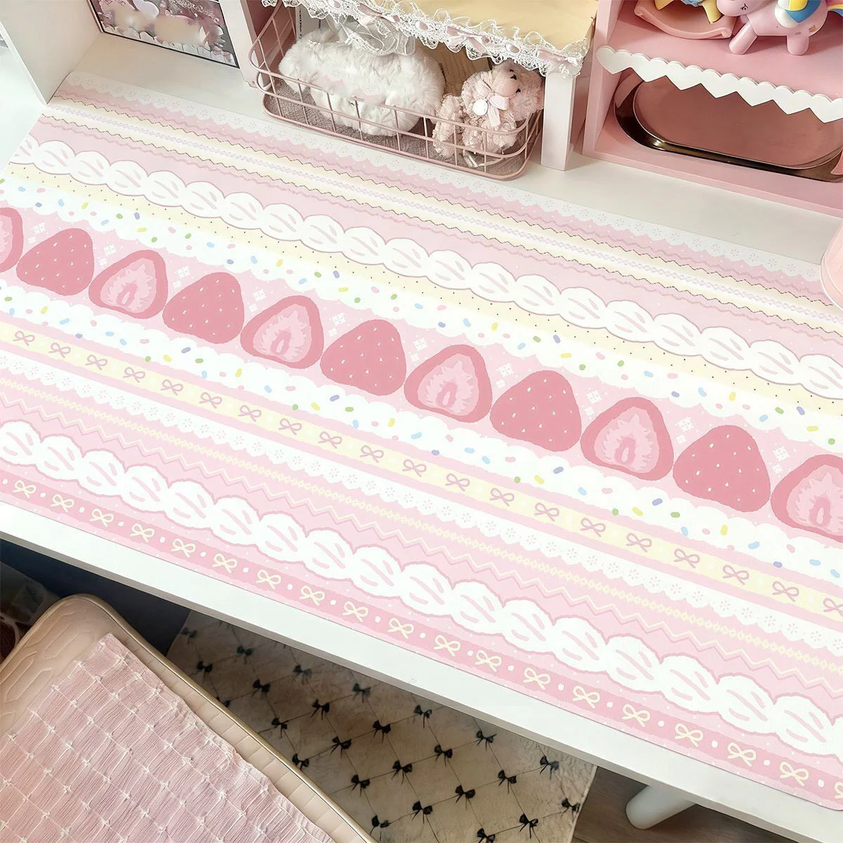 

INS Sweet Girl Wave Point Strawberry Peach Bear XXL PU Leather Mouse Pad E-sports Game Keyboard Student Desktop Decoration