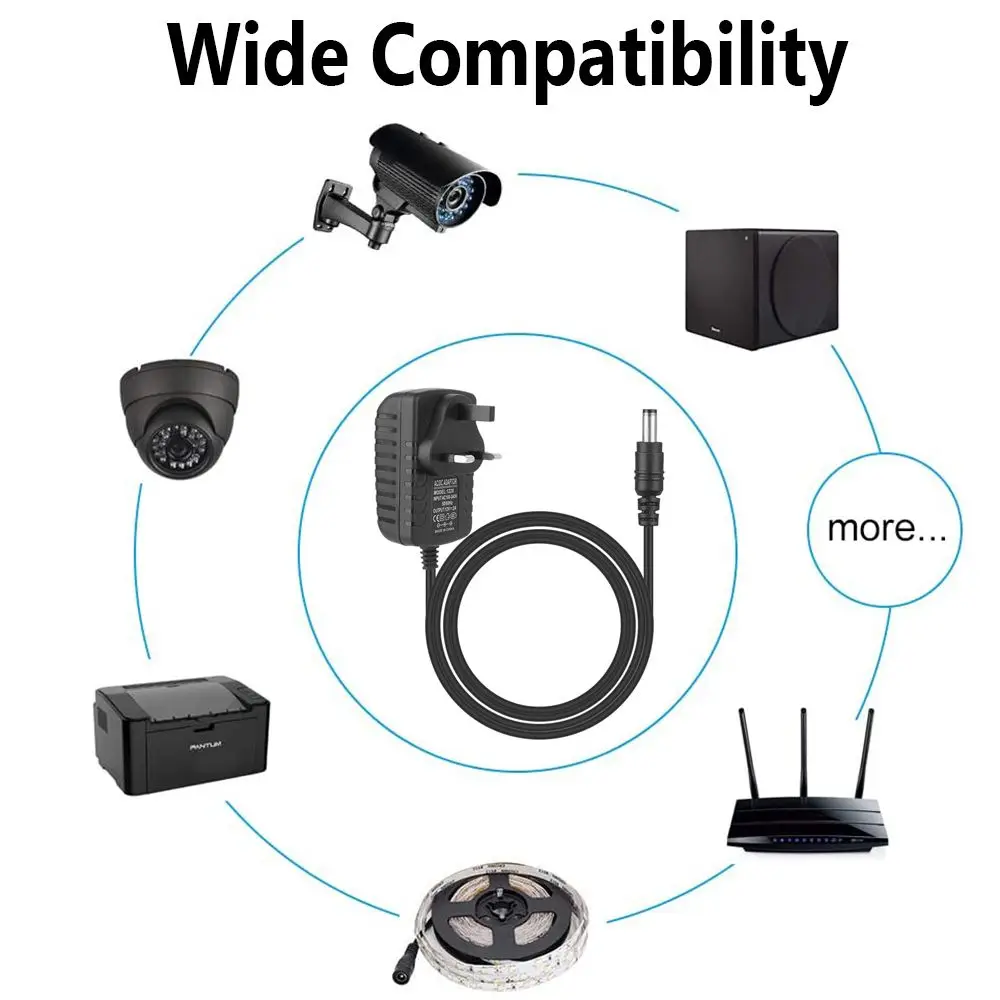 Safety 5V 12V 1A 2A 3A LED Strip Mains Transformer Charger Power Supply AC/DC Adapter UK Plug