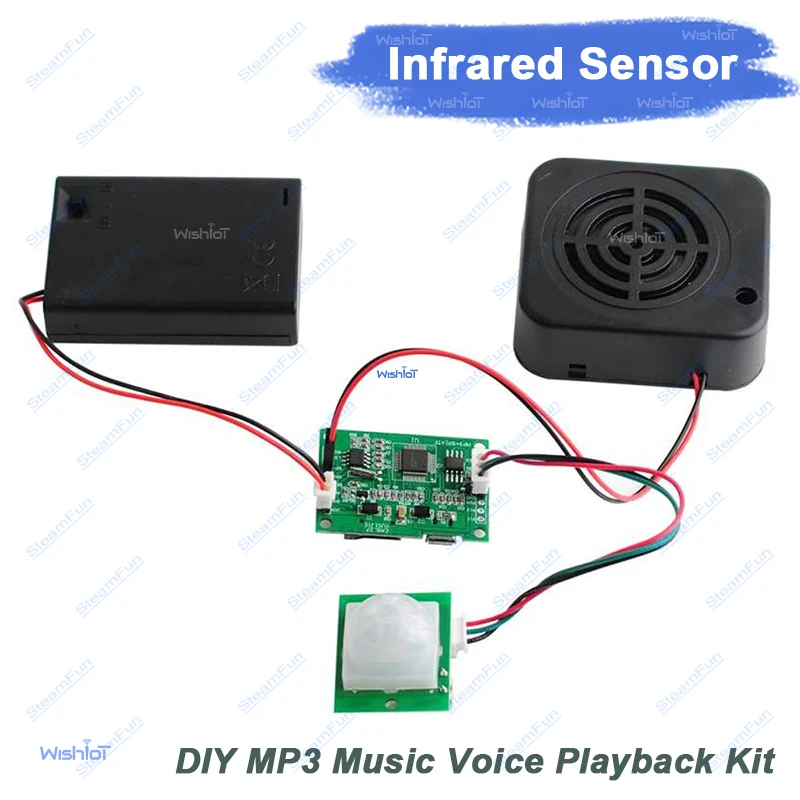 

DIY MP3 Music Voice Playback Kit with PIR Sensor Sound Recording Module USB Download Support TF Card for Gift Store Welcomer