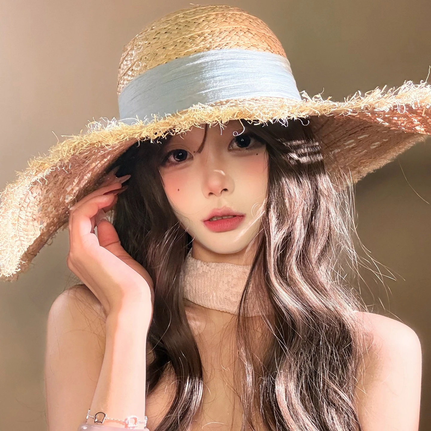 Faltbare Sommer-Strandhüte aus Weizenstroh mit breiter Krempe für Damen, Boater Cap mit Schleifenband für den Urlaub, Derby Audrey Hepburn Gorra – Detail 4