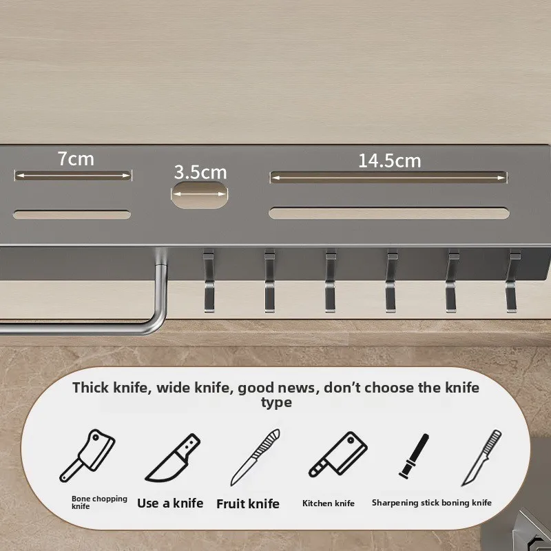 Hot Carbon Steel Frame Wall Mounted Knife Holder Kitchen Nail Free Storage Rack Knife with Hook Kitchen Cabinet Storage Rack