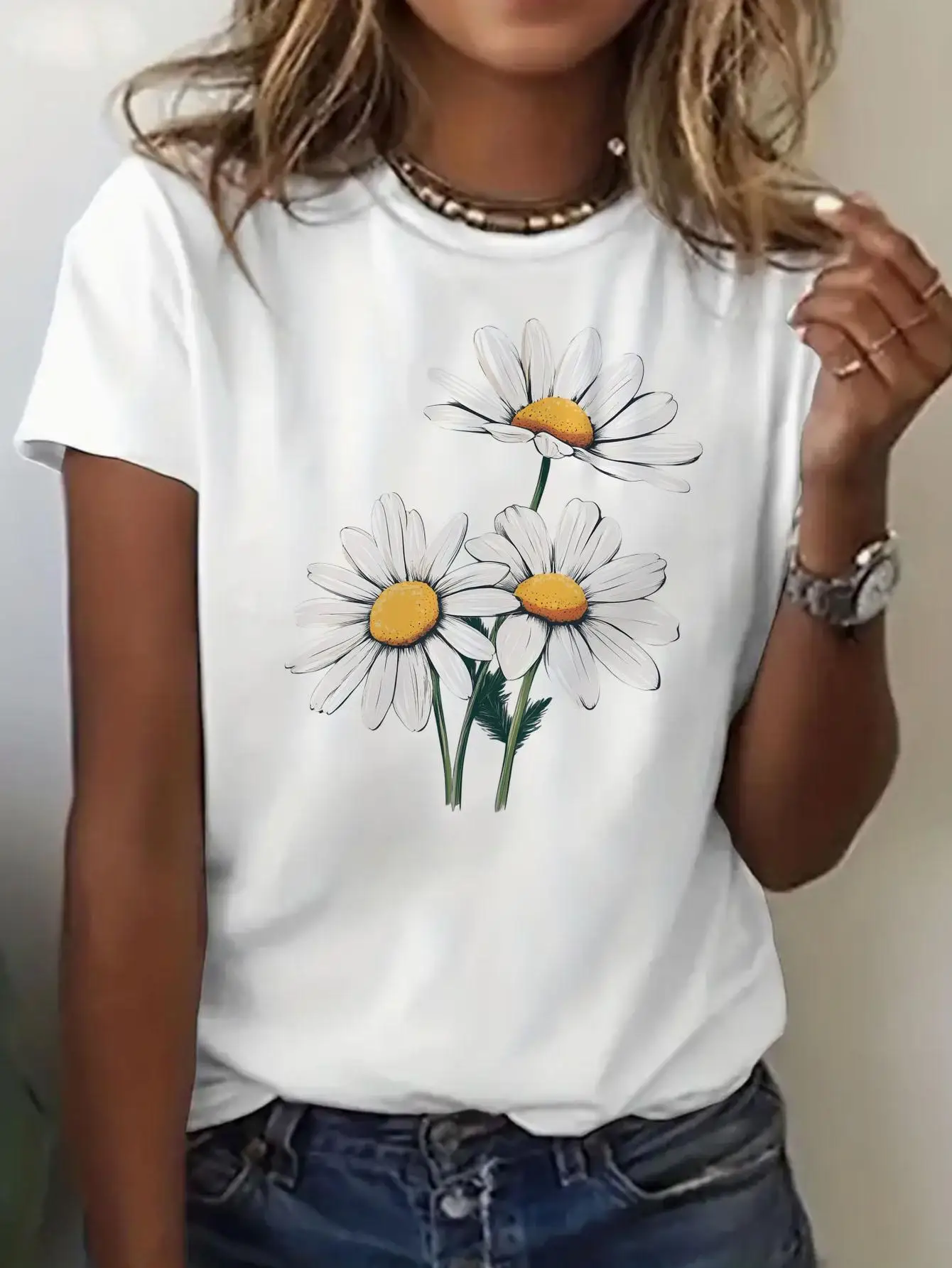 Fashionable Womens Graphic Print T-Shirt - Casual Short Sleeve Crew Neck Top Lightweight Breathable for Spring Summer Wardrobe