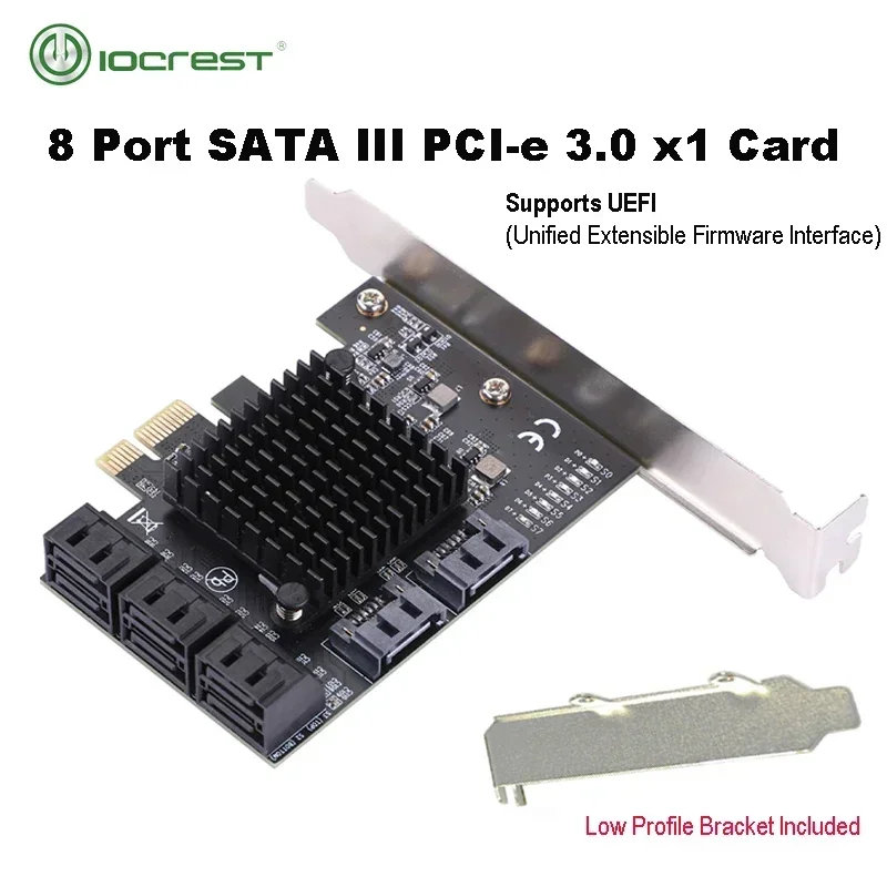 IOCREST PCIe gen3 x1–8 портов 6G SATA III 3.0 Контроллер Нерейдовая карта расширения Низкопрофильный кронштейн