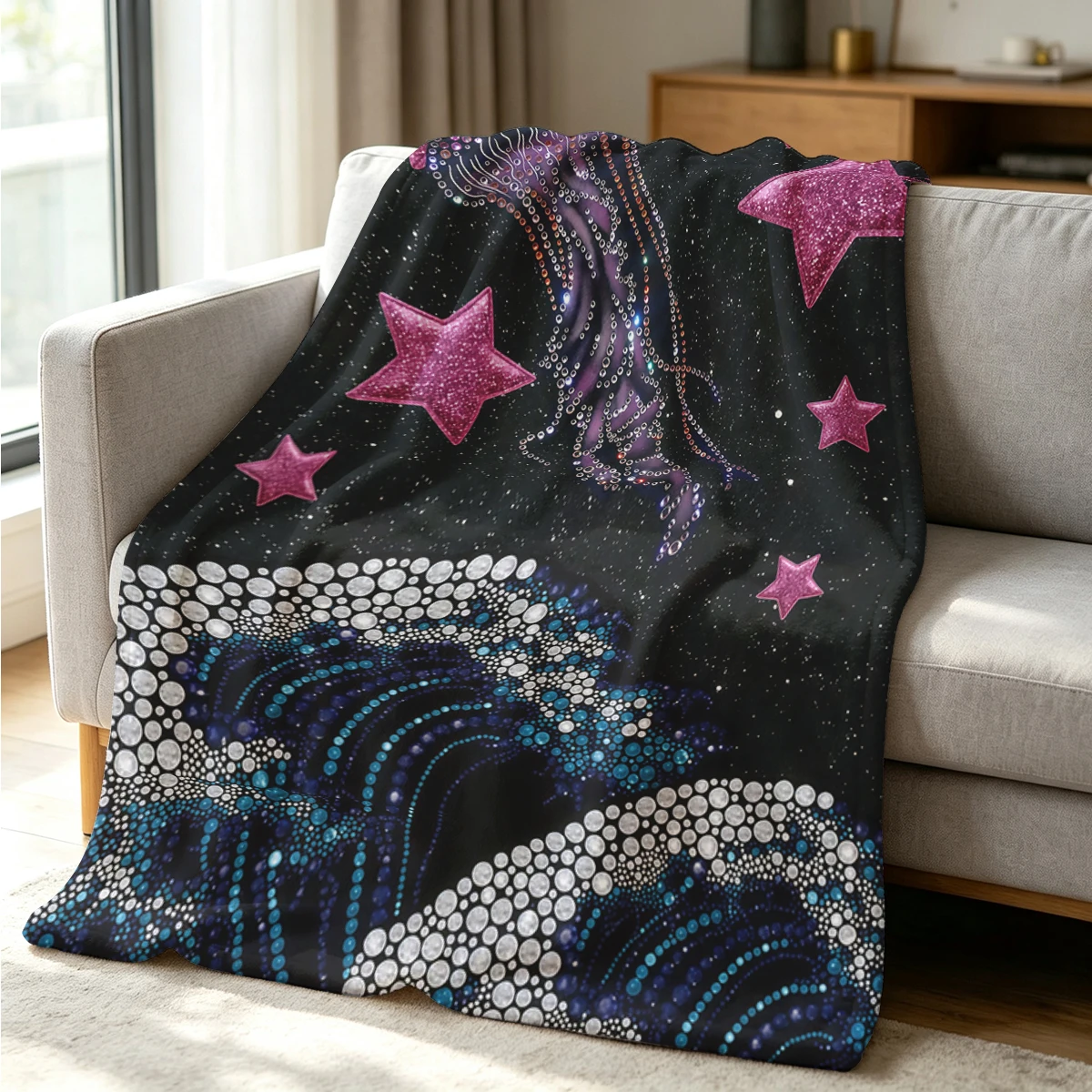 Jelly Star Flannel Blanket Warm Soft Halloween Christmas Couch Warm Cozy Decorative Decor Gift for All Season