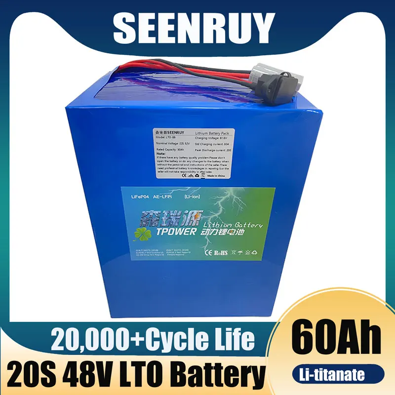 

SEENRUY 48V 60AH Lithium Titanate Battery Pack With BMS 20S LTO Battery for 48V 5000W Solar System Bike Scooter E Cart