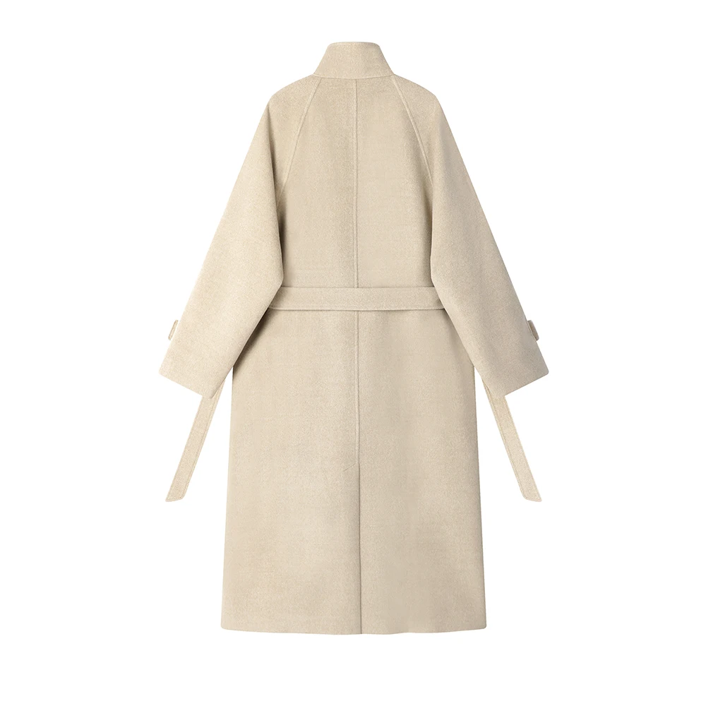 

Ele Long Stand Collar Woolen Coat Slimming Korean Sle Commute Straight Tube Design Single Button Pure Color Winter Oute...