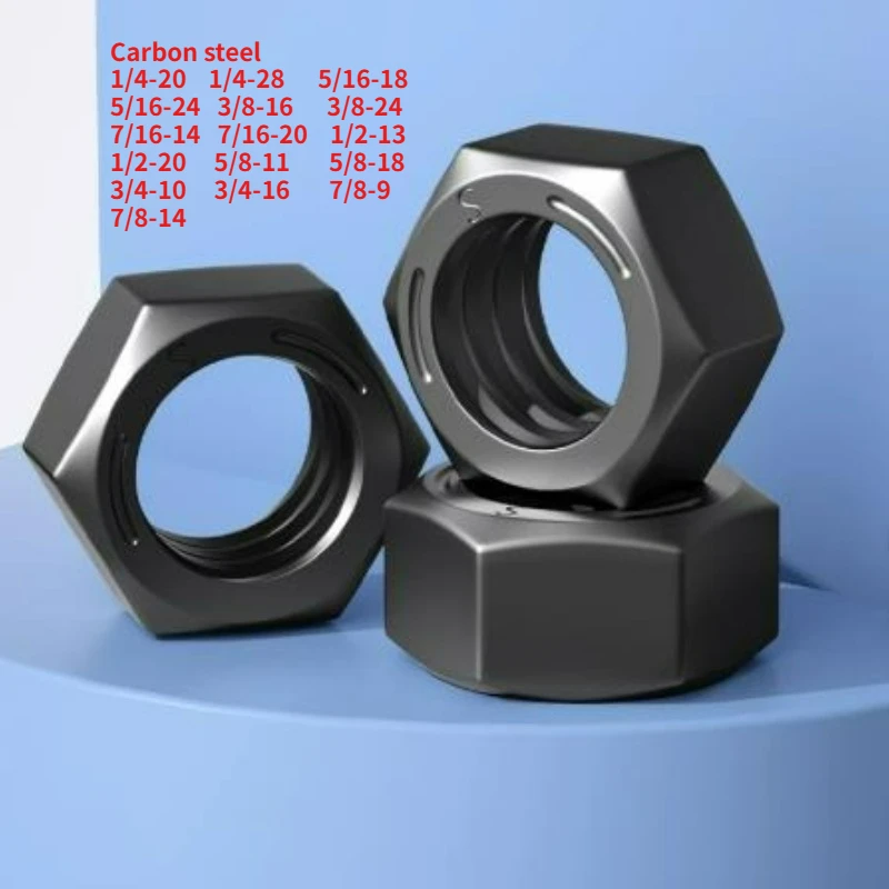 2/5/10/20/50pcs UNC UNF 1/4-20 To 7/8-14 Hexagon Hex Nuts UK US Grade 8.8 Black Carbon Steel Metric Hex Nuts