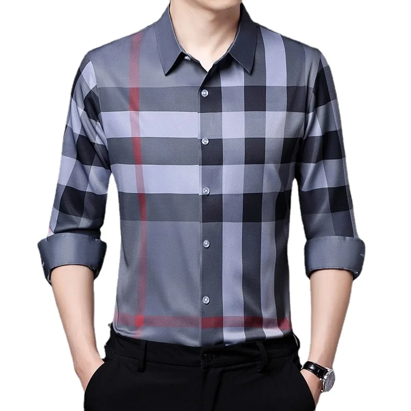 2023 Spring and Autumn New Business Plaid Men's Shirts Luxury Long Sleeve Classic Casual Men's Shirts Slim Fit Men's Wear