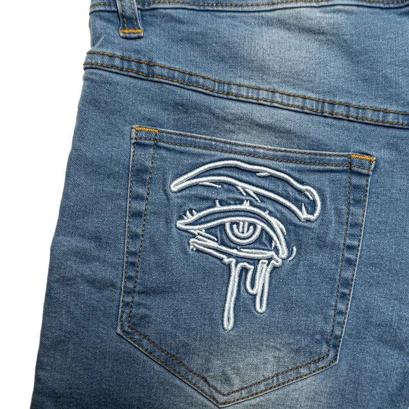 Jeans stampati ricamati di tendenza vintage da uomo Punk original hip hop street pantaloncini multi-tasche pantaloni larghi casual a gamba dritta