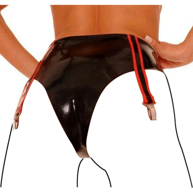 Sexy Rubber Garters Stocking Belts Latex Briefs with Clips Black and Red Shorts Bottoms for Women