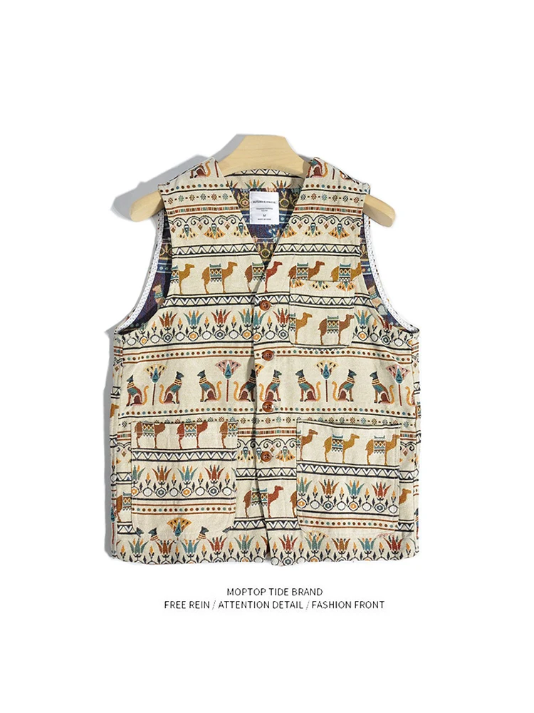 

Мужской жилет Mr. WH с цветочной вышивкой в стиле ретро, этнический тренд, V-образный вырез, повседневный, универсальный, молодежный стиль, на все сезоны, свободный крой, без спинки