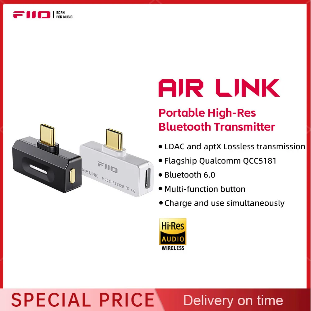 FiiO Air Link(Type-C) Bluetooth 6.0 Transmitter for Mobile/Game Player to Wireless Headphones, QCC5181 Chip, LDAC/AptX Adaptive