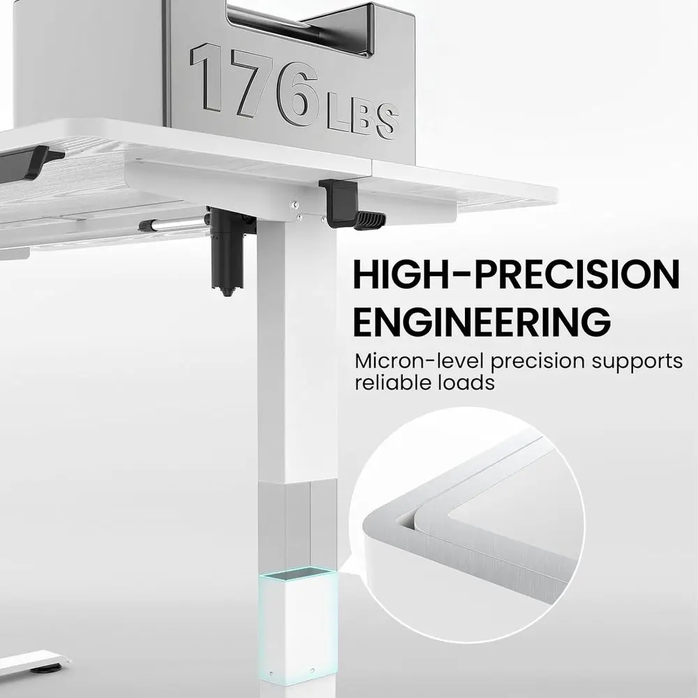 28 Height-Adjustable White Electric Desk, 55 for Sit-Stand Work, Study, Gaming