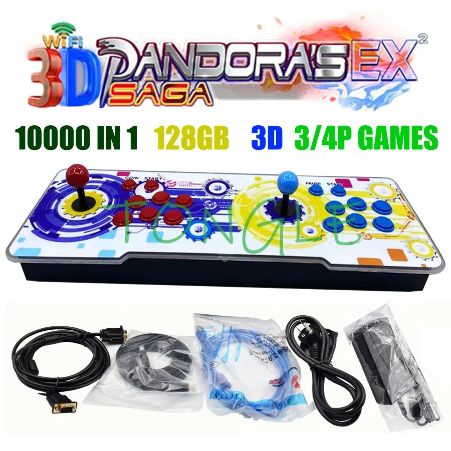 

Newest Pandora 3D WIFI EX SAGA Box 128GB 8000 / 10000 In 1 Zero Delay 6 Buttons Joystick 2 Player Controller Arcade Game Console