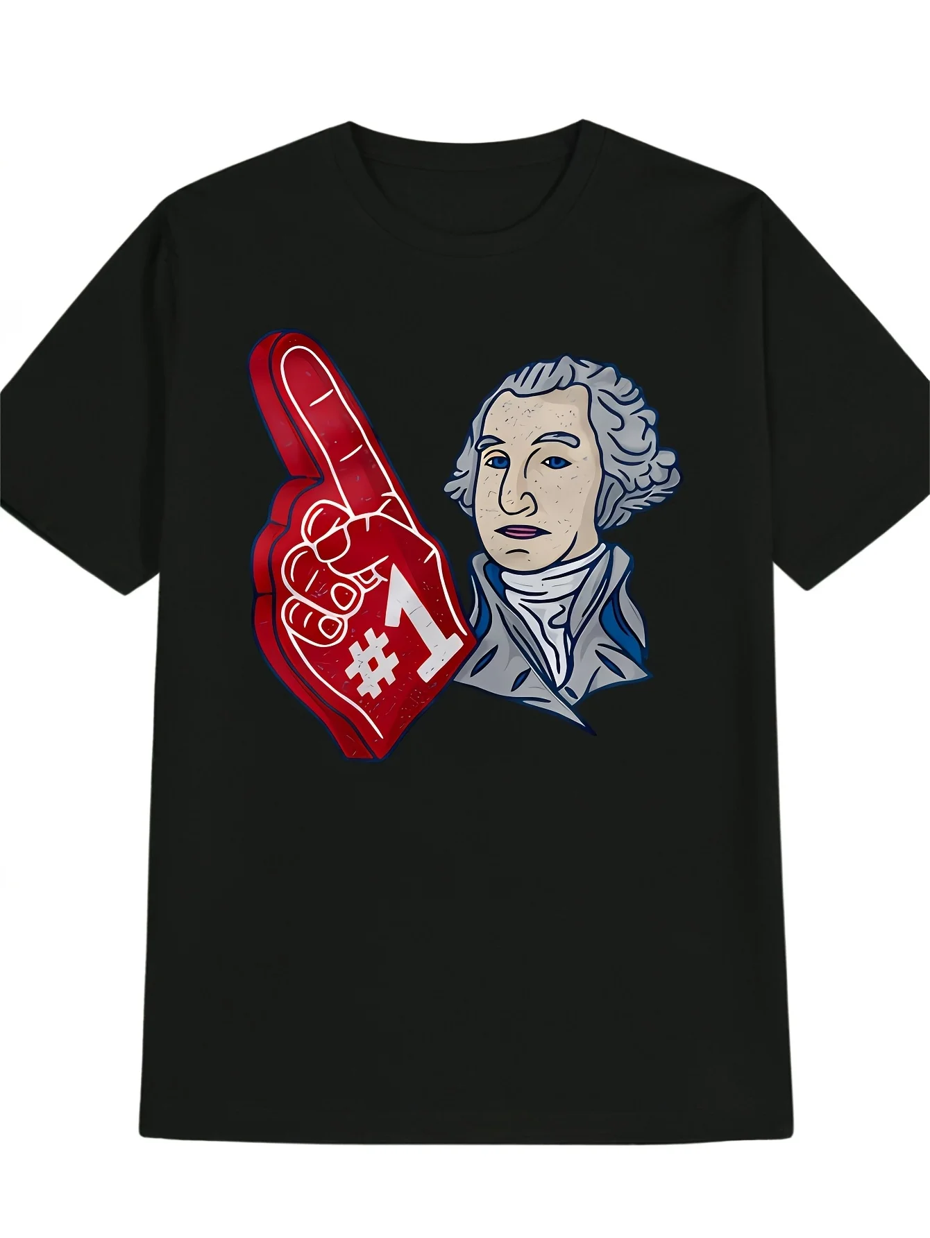 Men's Casual Short Sleeve Crew Neck T-Shirt, Printed with Red Foam Hand and White Number One. Made of Soft, Comfortable, Elastic Fabric, Machine Washed, Ball Hair Resistant, Quick Drying. High Quality and Durable.