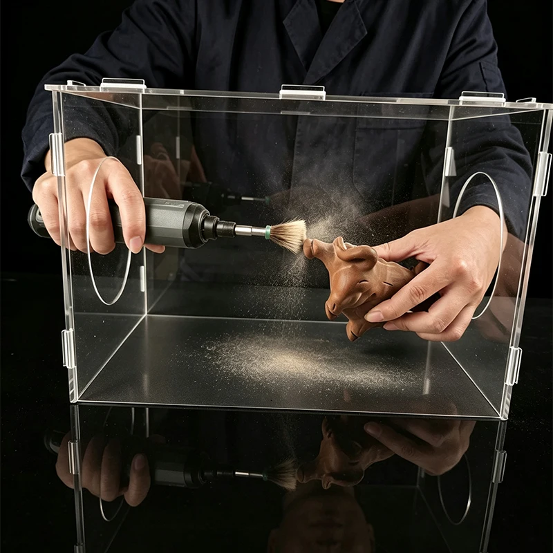Acrylic Transparent Polishing Dust Cover, Dust-Proof Box for Electric Grinding and Carving Work, Anti-Splash Protective Cover for Wood Carving and Crafts, Detachable Storage Dust Box, Transparent Acrylic Polishing Dust Box, Protective Cover for Electric Grinder and Angle Grinder, Dust-Proof Cover for Crafts, Wood Carving, and Jade Carving, Dust-Proof Cover with Operation Hole